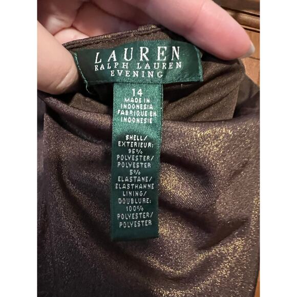 Lauren Ralph Lauren Women's Halter Evening Formal Dress Metallic Bronze Size 14 - Picture 10 of 10